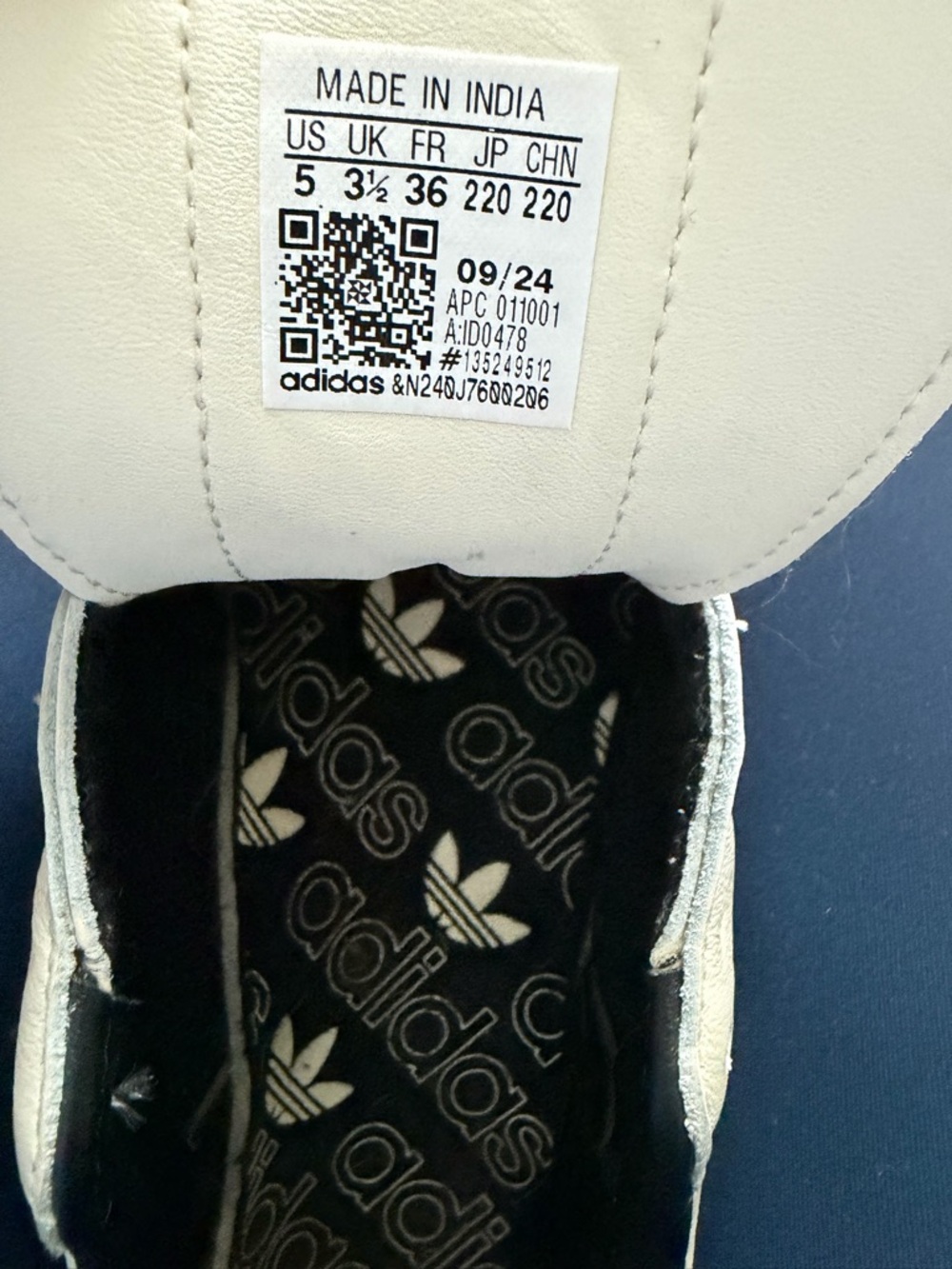 adidas Samba OG Leather Sneaker in Cream with Black Stripes and Gum Sole - Picture 8 of 8